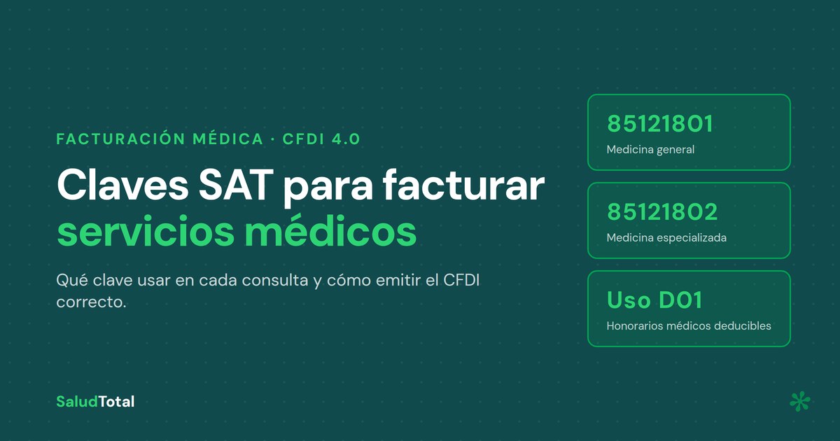 Claves SAT para facturar servicios médicos: 85121800, 85121801 y el CFDI correcto